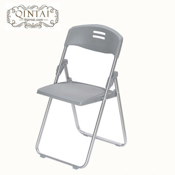 Wholesale cheap commerical furniture gray plastic folding training chair with iron legs